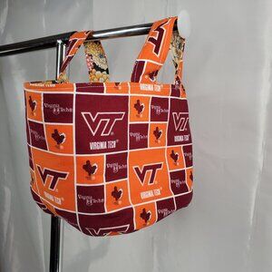 Handmade Virginia Tech Hokies Tote, Reversible Flower Print, 11" x 8" x 8"